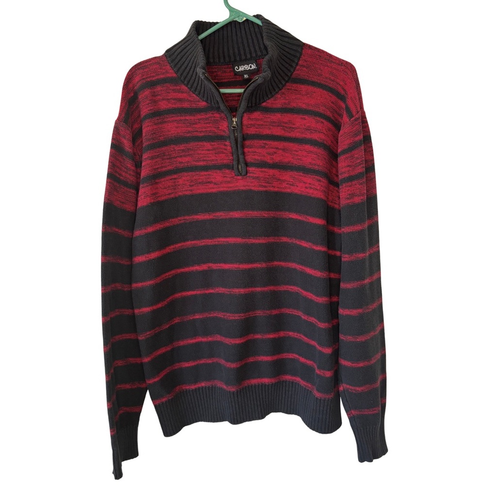 3/$20 Carbon Men's Red and Black 1/4 Zip Sweater